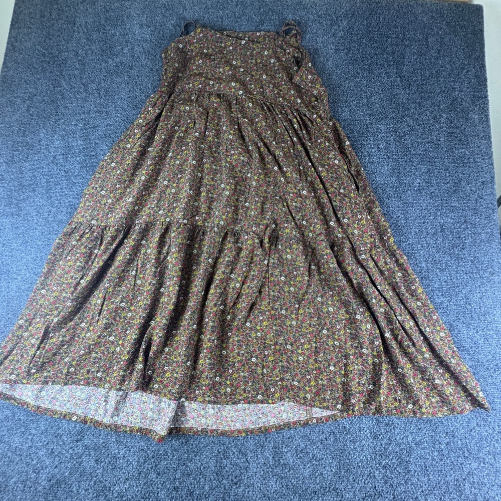 Brixton Floral M Maxi Dress Tiered Spaghetti Strap Earth‎ Tones Boho Cottagecore
